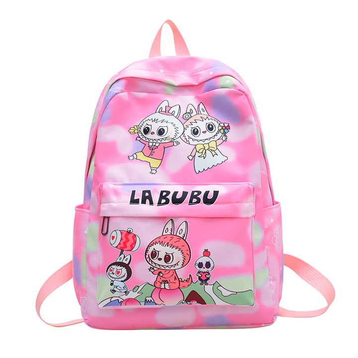 Ученичка Labubu, Найлон, Многоцветна, Размер: 42x28x13