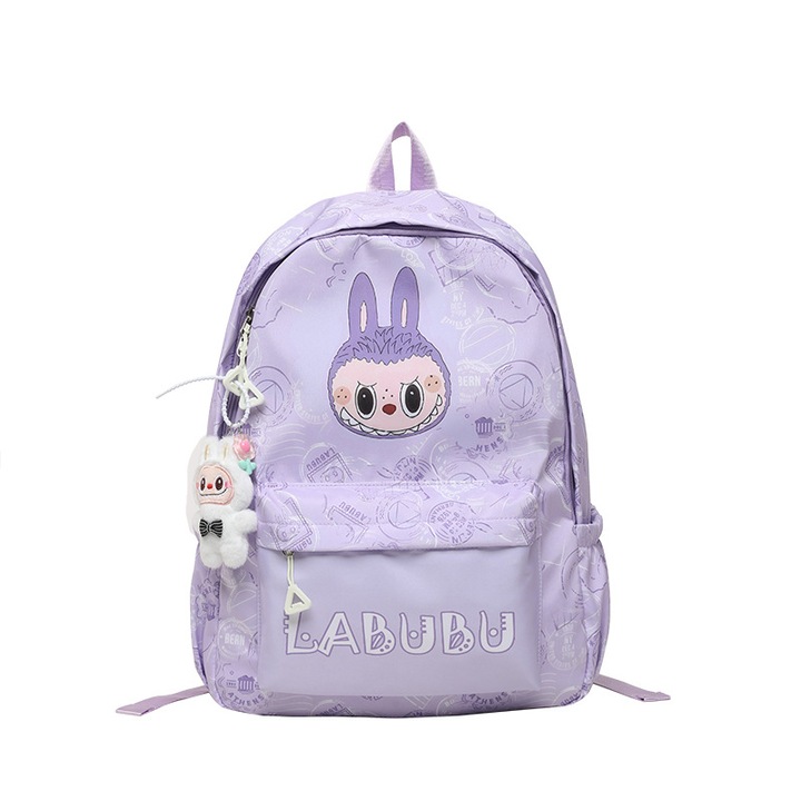 Ученичeска раница Labubu, найлон, лилав, размер: 31x43x14