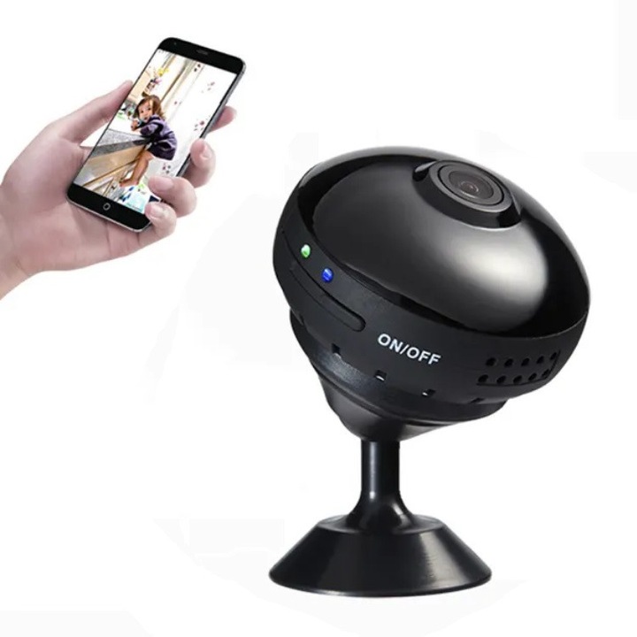 Камера за видеонаблюдение, мини, WIFI, работеща с батерии, Full HD, магнитна дръжка, нощно виждане, сензор за движение, в магазина, черна