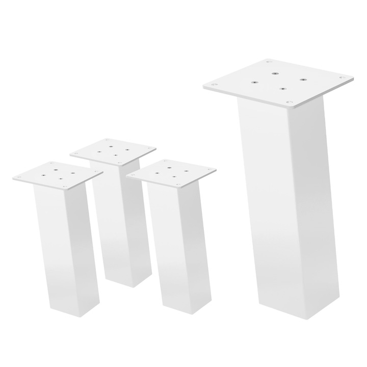 Комплект от 4 метални крака за маса ML-Design, височина 30 см, лъскаво бяло, индустриален стил, прахово боядисана стомана, профил 8x8 см, наклон 96° за масички за кафе, пейки и мебели за хол, самозалепващи се подови протектори и товароносимост 500 кг