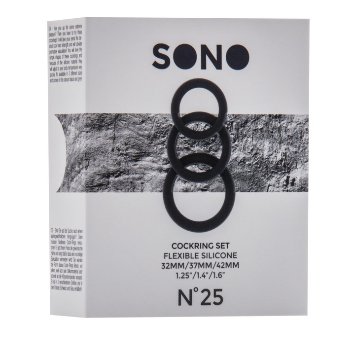 3 darabos péniszgyűrű készlet, fekete, Sono, méretek 22x25x30mm, szilikon