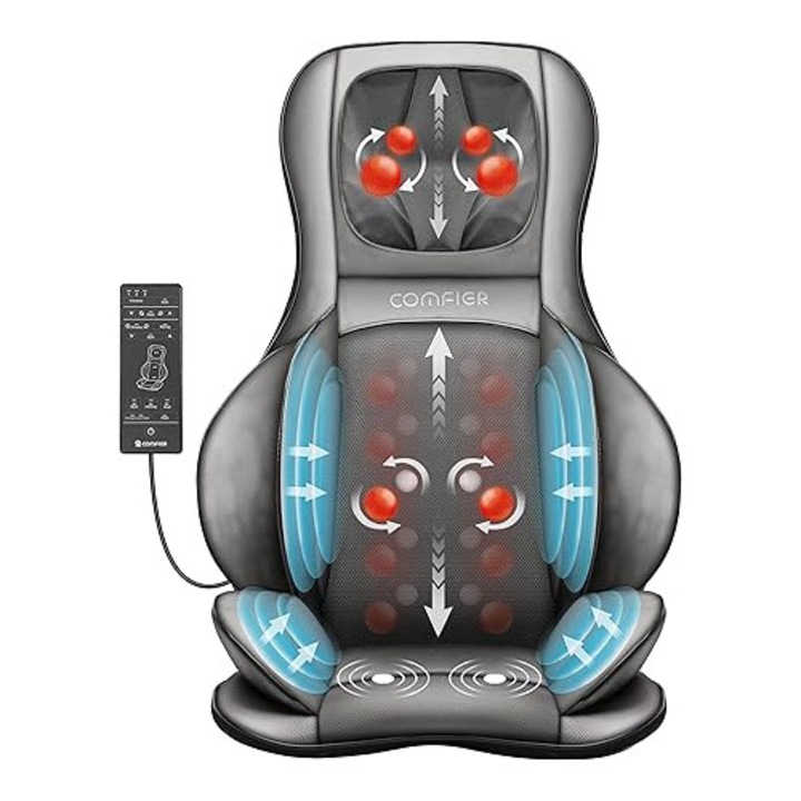 Comfier Perna de Masaj cu Compresie cu Aer Shiatsu, cu Framantare, Role si Vibratii – Masaj 3D pentru Spate cu Incalzire, pentru Masaj Reglabil al Gatului, Umerilor, Spatelui si Coapselor