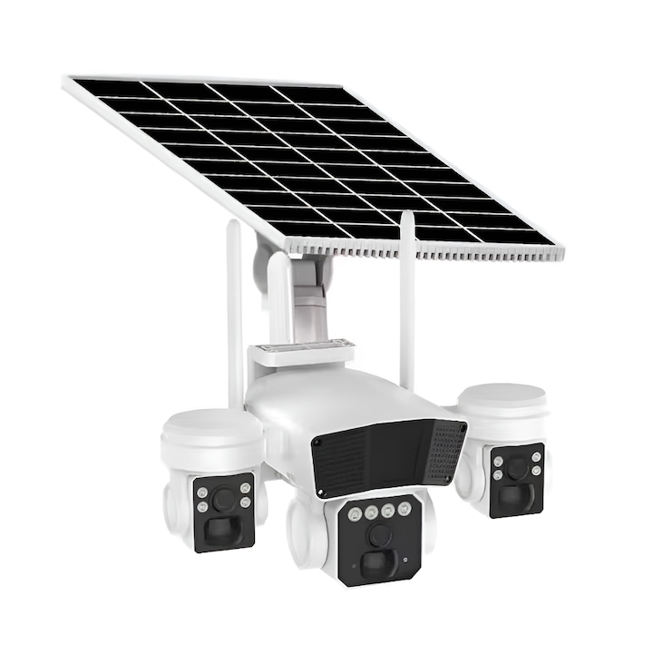 Camera de Securitate 4G cu Panou Solar 10W, Senzori PIR x3, Baterie 16000mAh, Noapte/ZI, App OKAM