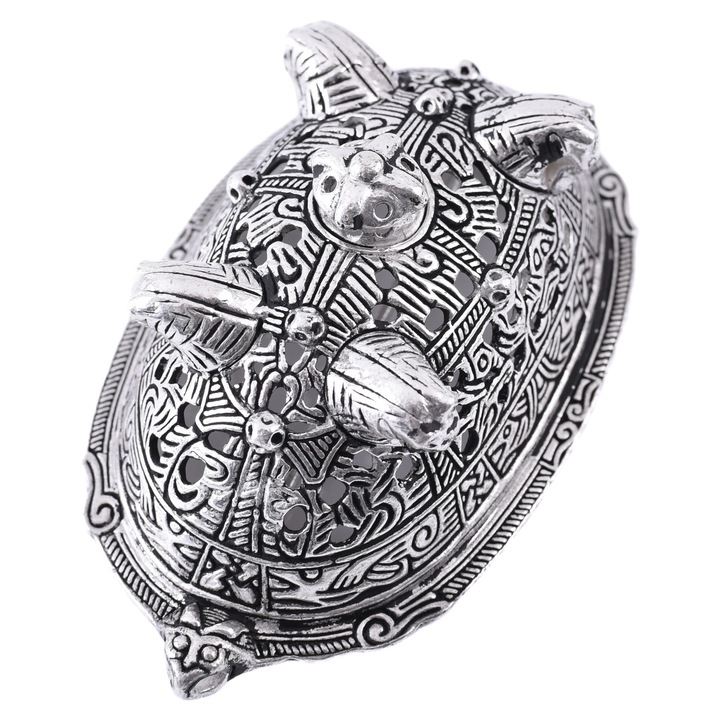 Viking ovális bross Birkából lófejekkel, ezüstözött, 10.5x6.4x4.3cm