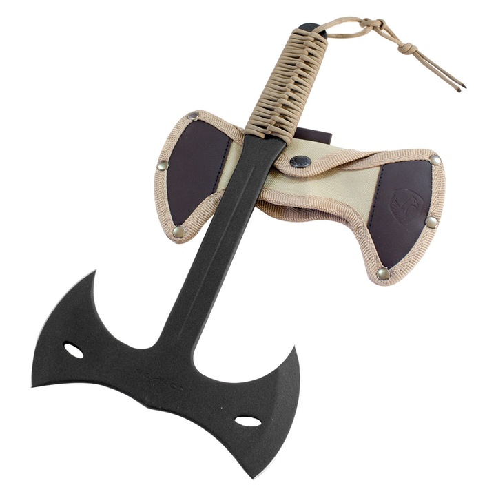 Topor de aruncat cu doua taisuri, Condor, otel carbon 1075, manere din paracord, 34.3cm, greutate 630g, cu husa din panza