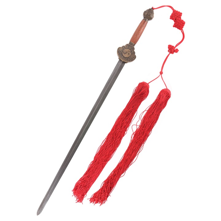 Jian kard, Hanwei, Damaszkuszi acél, Teljes hossza 94.6 cm, Piros