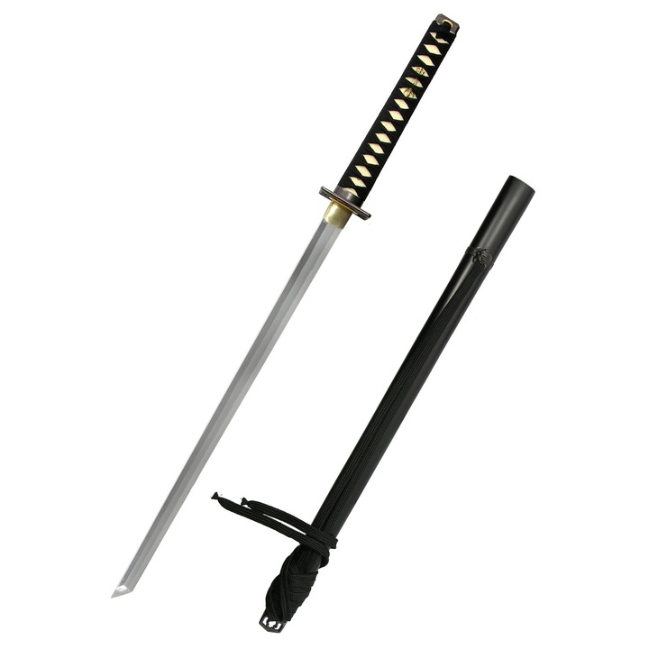 Sabie Ninja-To, Hanwei, Lama Otel carbon, Maner din piele sintetica, 87 cm, Negru