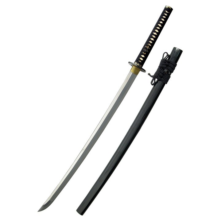 Katana Szél és Mennydörgés, Hanwei, vastag T10 szénacél penge, teljes hossza 106,7cm, fekete