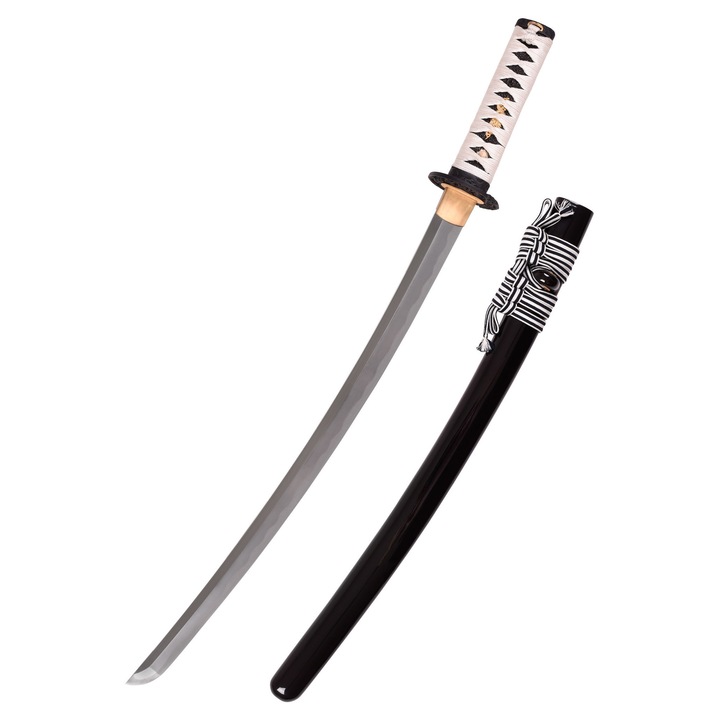 Sabie Wakizashi, Hanwei, Otel carbon T10, Lungime totala 70.8 cm, Negru / Alb