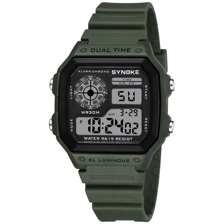 Ceas Electronic pentru Activitati Sportive, Digital, Rezistent Apa, Curea Flexibila, Verde