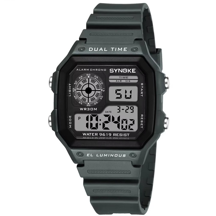 Ceas Electronic pentru Activitati Sportive, Digital, Rezistent Apa, Curea Flexibila, Gri