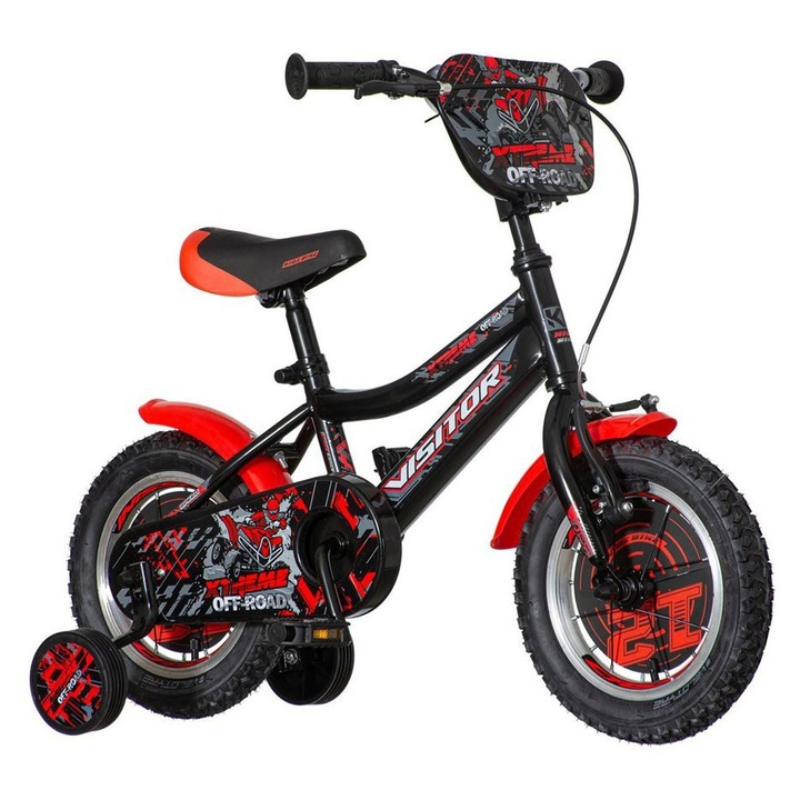 Bicicleta copii, Visitor, 12 inch, roti ajutatoare, cadru otel 8 inch, roti ajutatoare, Visitor Xtreme Kids