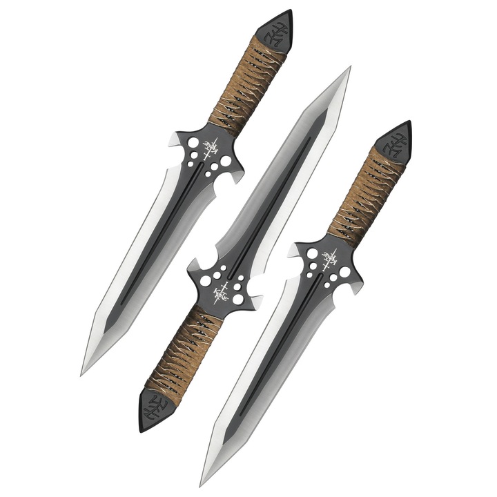 Set de 3 cutite de aruncat Kit Rae Hellhawk cu teaca, inox AUS-6, 24.8cm