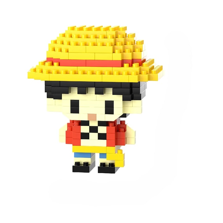 Innovium™ Luffy figura építőkészlet, One Piece ihlette anime karakter, 150+ ABS darab, gyűjthető miniatűr 6 × 4 × 7 CM, ideális ajándék rajongóknak és japán anime rajongóknak