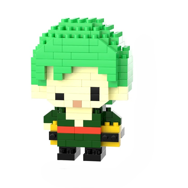 Roronoa Zoro Innovium™ építőkészlet, One Piece Anime miniatűr, 150+ ABS darab, gyűjthető figura 4 × 3 × 6 CM, tökéletes ajándék építőmestereknek és anime rajongóknak