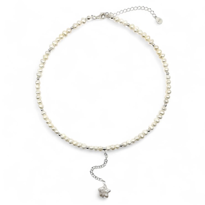 Colier handmade, ajustabil, din argint 925, Lexy's Boutique, perle de cultura, alb/argintiu, max. 43 cm