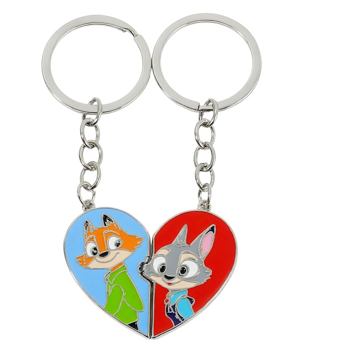 2 darab kulcstartó szett pároknak, Zootopia Judy és Nick modell, ötvözet, többszínű