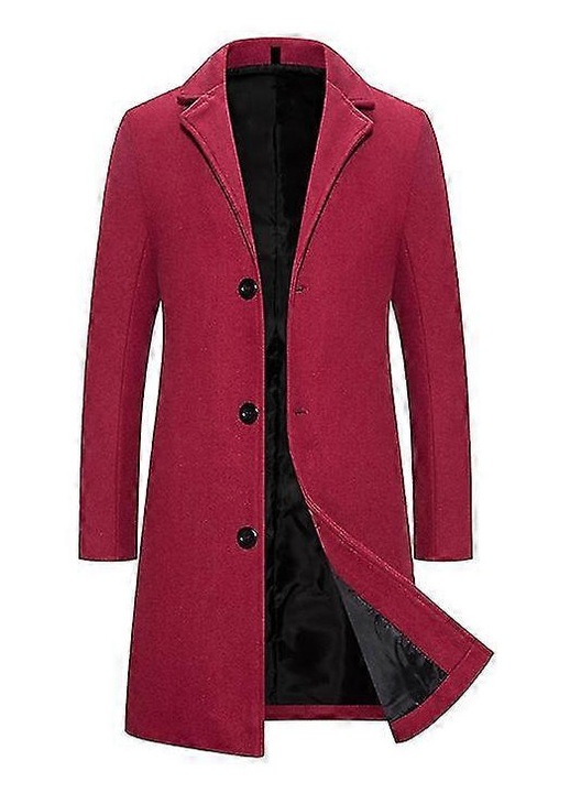 Palton lung pentru barbati, lana/poliester, rosu