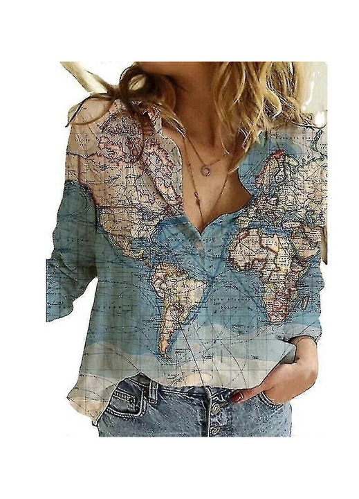 Női ing, mintás, kék, poliészter