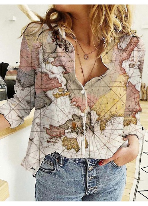 Női lenvászon ing, mintás, fehér, 2XL INTL