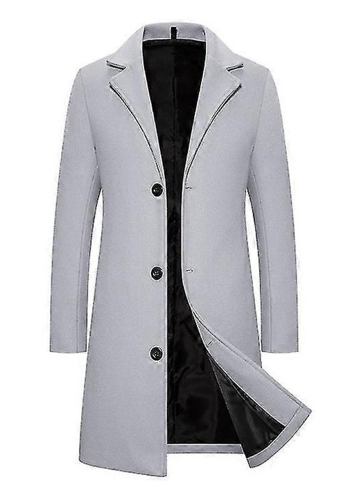 Palton lung pentru barbati, lana/poliester, gri deschis, 2XL INTL