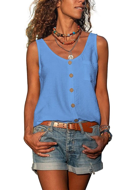 Дамски бански, V-образно деколте, шифон, Син