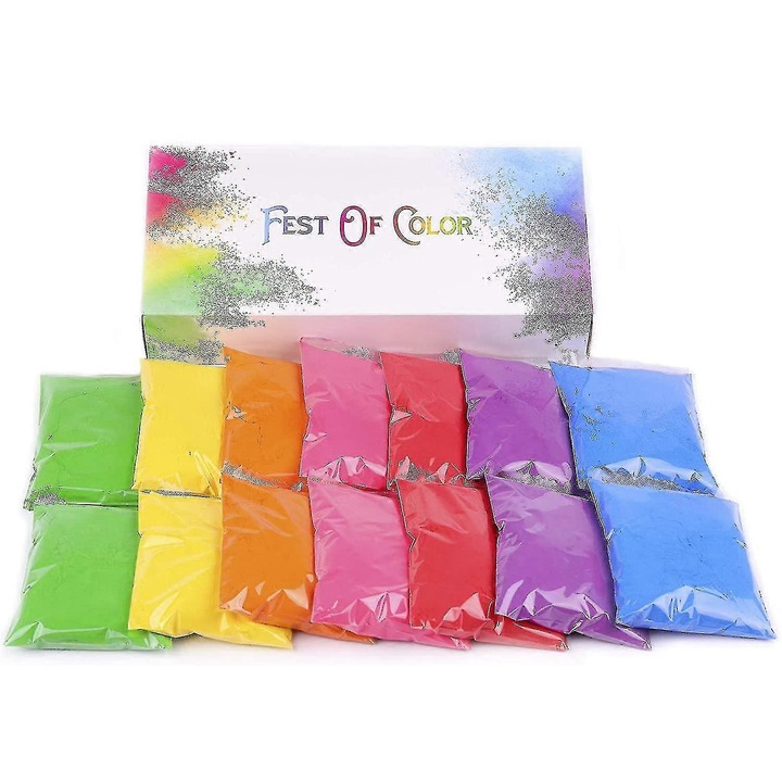 Set 14 Pachete Pulbere Holi, 50g Fiecare, 7 Culori Vibrante, Accesorii pentru Petrecere