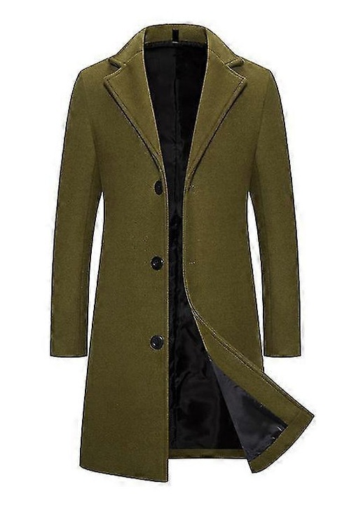 Palton lung pentru barbati, lana/poliester, kaki, 2XL INTL