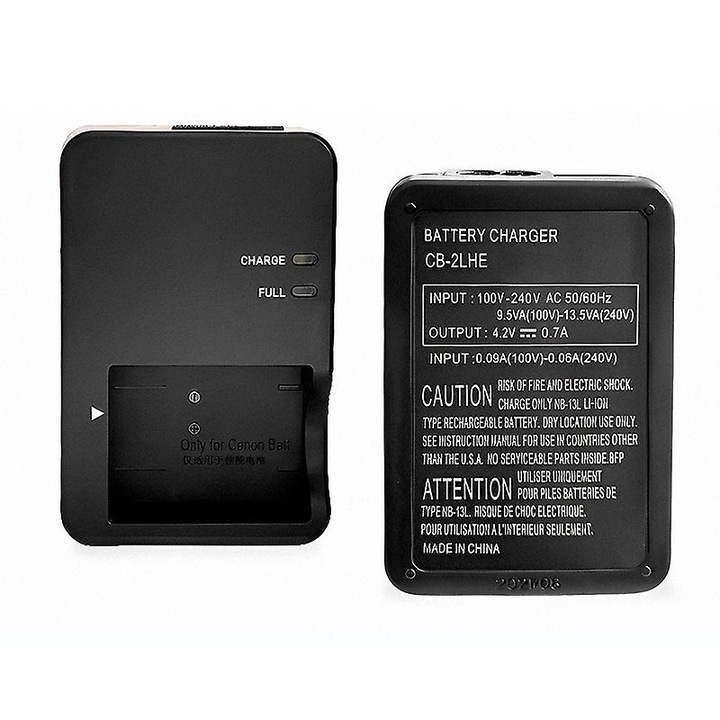 Incarcator pentru baterie Canon CB-2LHE cu cablu, compatibil cu NB-13L, G7X, G5X, G9X, SX720, SX620