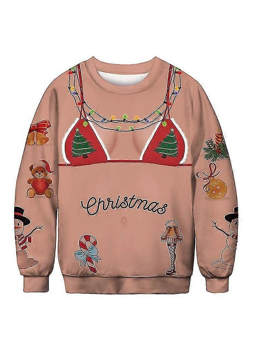 Karácsonyi pulóver, többszínű, puha anyagból, kerek nyakú, hosszú ujjú, női és férfi szett, XL INTL