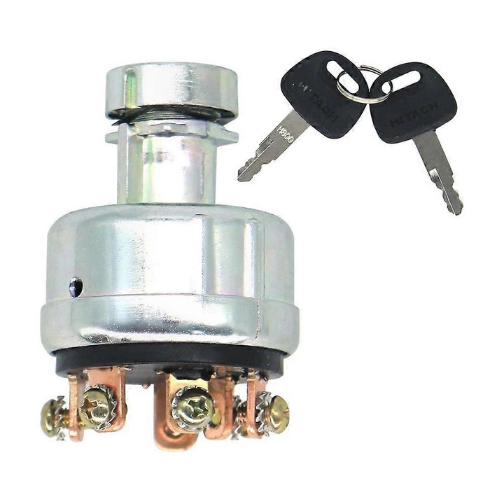 Comutator de aprindere cu 2 chei pentru excavatoare Hitachi EX100, EX200, EX160WD, metal, argintiu
