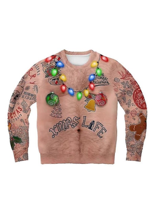 Karácsonyi pulóver, többszínű, puha anyag, kerek nyak, hosszú ujj