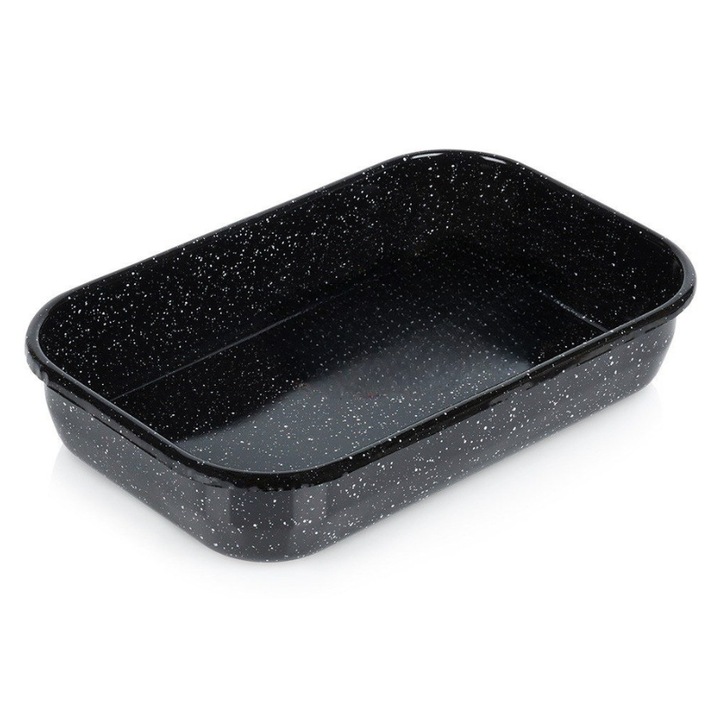 Tava de copt dreptunghiulara emailata ORION 4,8l, neagra, 38x24x7 cm