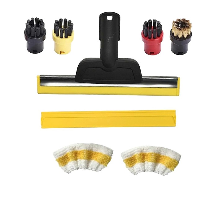 Set Accesorii Curățare, 1 Duza pentru Fereastră, Racleta, 4 Perii Rotunde, 2 Lavete, pentru Karcher SC