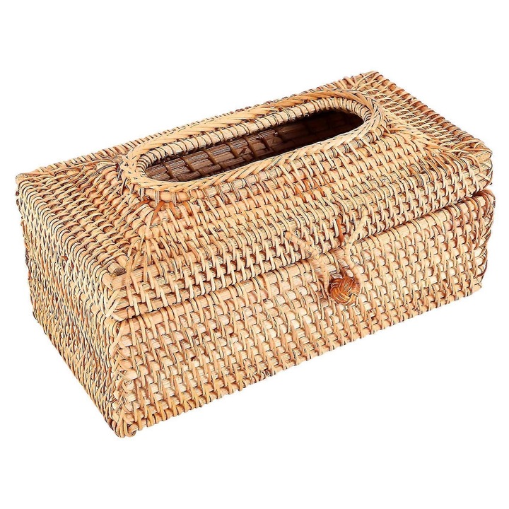 Suport servetele din ratan, 22.5x13x12.5cm, culoare maro deschis, set 1 bucata