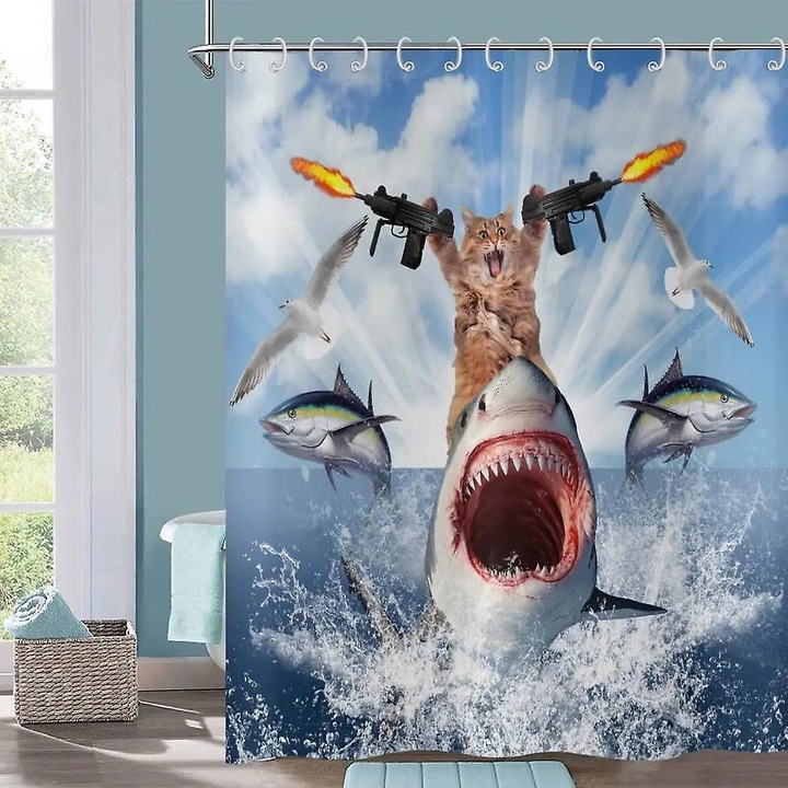 Perdea de dus cu model pisica, perdele de baie din material textil cu motive de pisica, perdea de baie rustica pentru copii 200x180cm