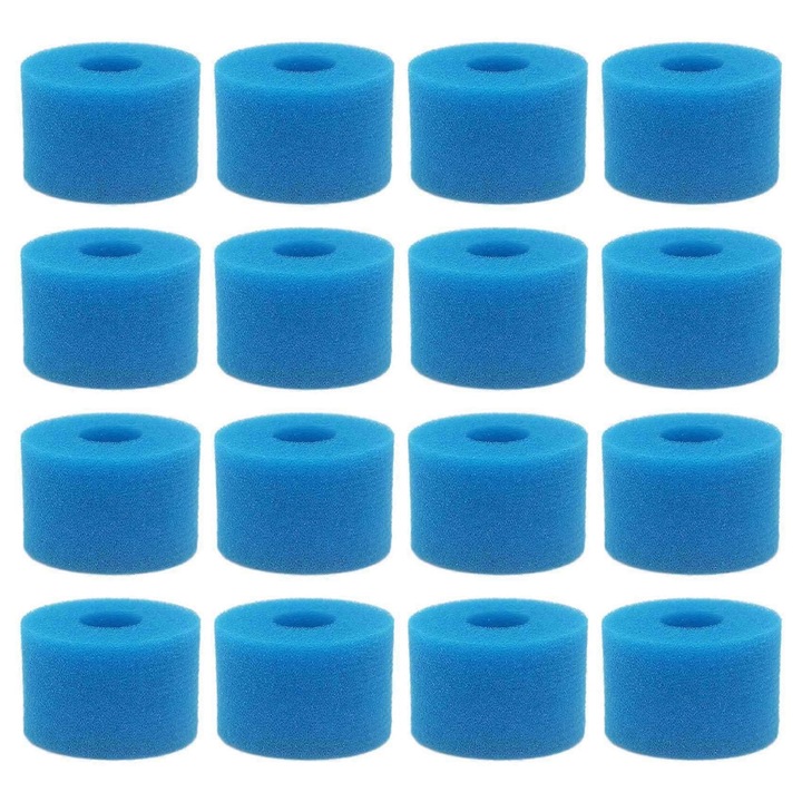 Комплект от 16 многократно използваеми дунапренени филтъра за джакузи/басейн, 10.8x7.3 см, син