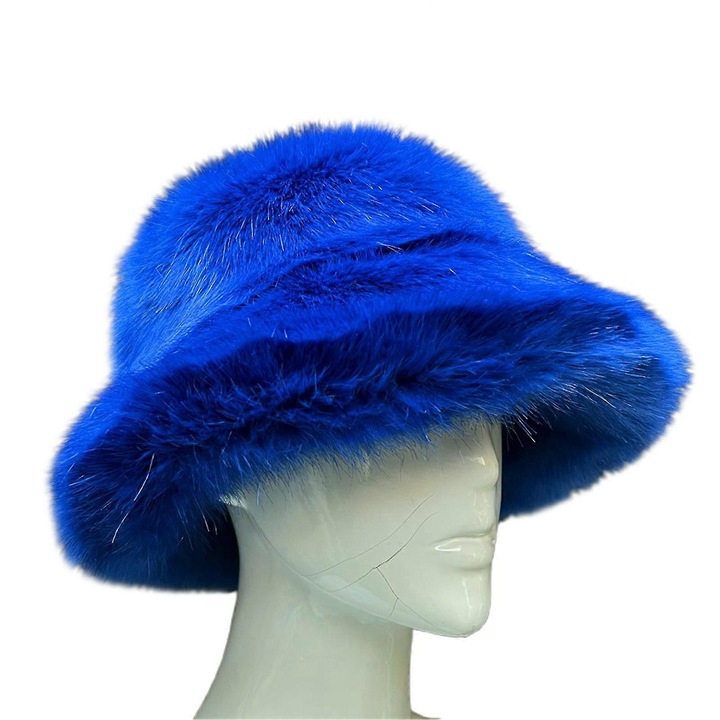 Női sapka, műszőrme anyagból, kék színű, fejkerület 58-60 cm, téli szezonra