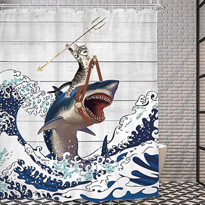 Cortina de dus cu pisici, decor retro, 90x180cm, multicolor, set de 1 bucata