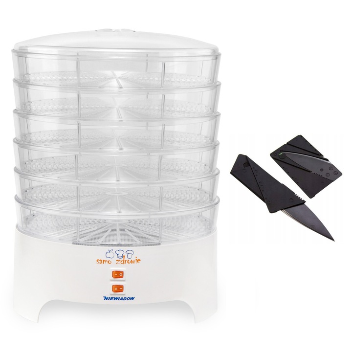 Deshidrator Pentru Ciuperci, Fructe, Legume Si Ierburi Cu 6 Site, Kaspar, 97002Pp, Putere 500 W, Alimentare 220V-240V (50 Hz), Clasa De Izolatie Ii (Nu Necesita Impamantare), Nivel De Zgomot 57 Db, 31, 5 x 32, 5 x 31, 5 cm, Alb