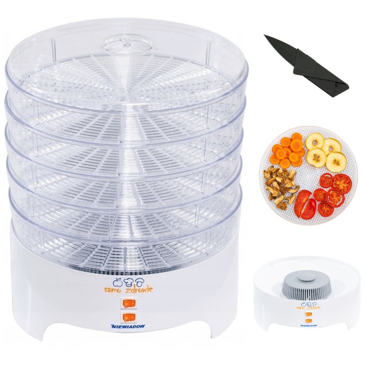 Deshidrator Pentru Ciuperci, Fructe, Legume Si Ierburi, Kaspar, 97004Pc/5, Putere 530 W, Numar De Site 5, Diametru Site 30 cm, Material Plastic, 31, 5 x 31, 5 x 37 cm, Alb