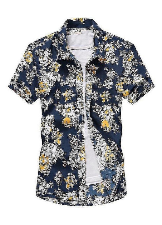 Férfi póló, virágmintás, lezser, kék, poliészter