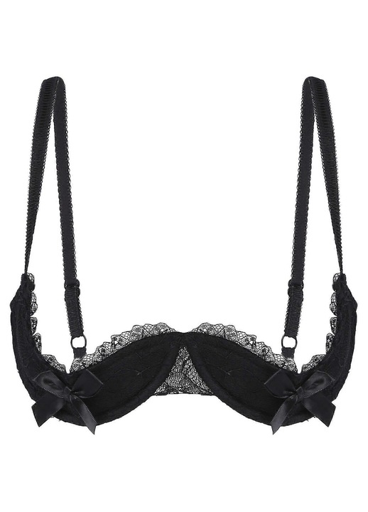 Sutien dantela, cupe semi, negru, material moale, respirabil, A EU