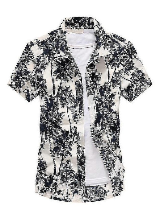 Férfi póló, virágmintás, fehér, poliészter