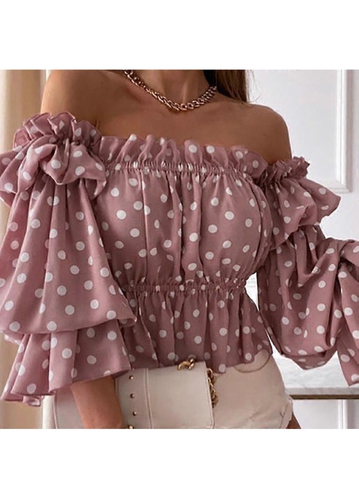 Bluza casual de dama, poliester, roz/alb, 2XL INTL