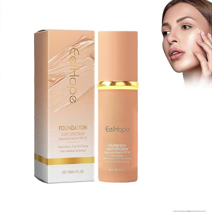 Fond de ten 4 in 1 cu SPF 50+, acoperire medie, rezistent la apa, pentru toate tipurile de piele