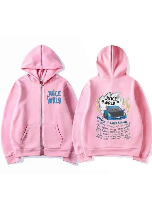 Hanorac barbati, Dshztooma, cu gluga, imprimeu, roz, lana, casual, XL INTL