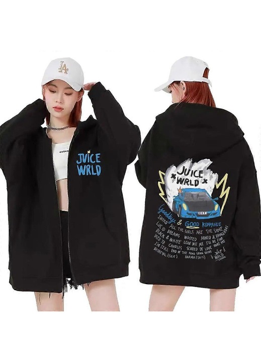 Hanorac Dshztooma, barbati, cu gluga, imprimeu, negru, lana, casual, M INTL