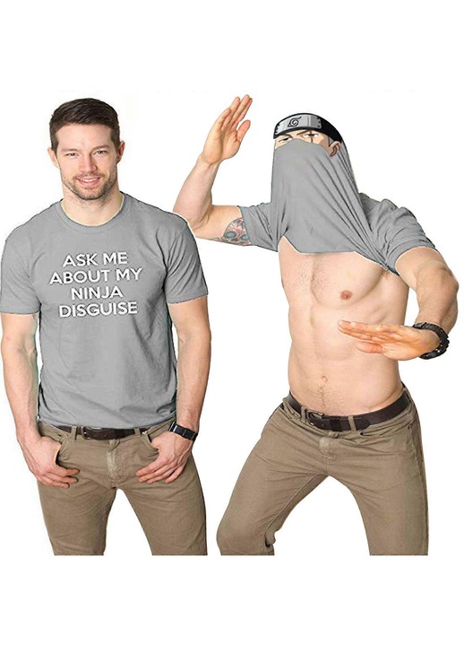 Férfi póló, grafikus, humoros, szürke, poliészter, M INTL