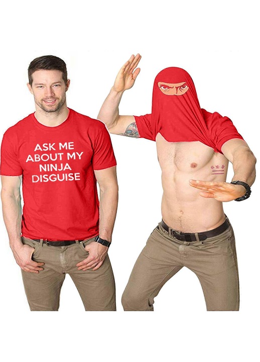 Férfi póló, grafikus humorral, piros, poliészter, XS INTL